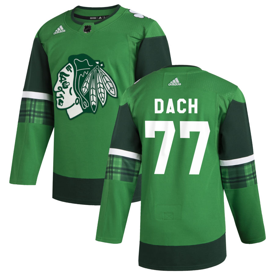 Cheap Chicago Blackhawks 77 Kirby Dach Men Adidas 2020 St. Patrick Day Stitched NHL Jersey Green